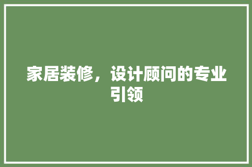 家居装修，设计顾问的专业引领