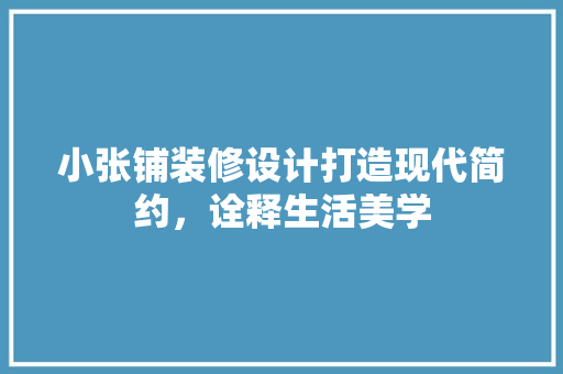 小张铺装修设计打造现代简约，诠释生活美学