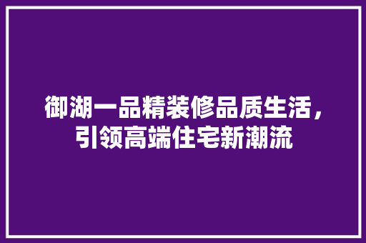 御湖一品精装修品质生活，引领高端住宅新潮流