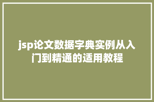 jsp论文数据字典实例从入门到精通的适用教程