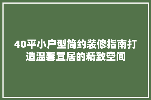40平小户型简约装修指南打造温馨宜居的精致空间