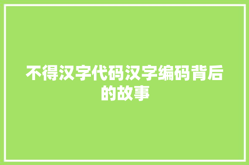 不得汉字代码汉字编码背后的故事