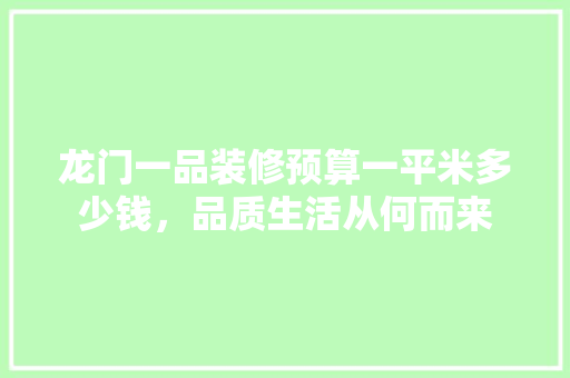 龙门一品装修预算一平米多少钱，品质生活从何而来  第1张