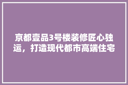 京都壹品3号楼装修匠心独运，打造现代都市高端住宅典范