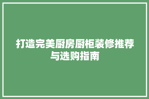打造完美厨房厨柜装修推荐与选购指南