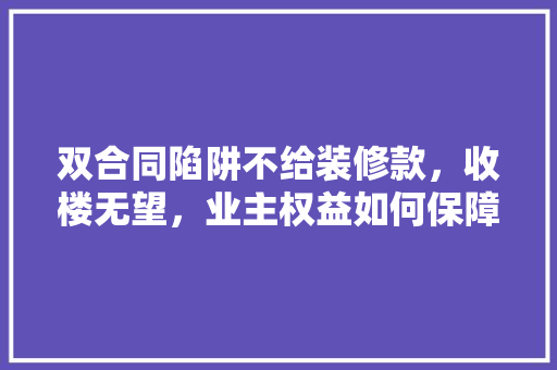 双合同陷阱不给装修款，收楼无望，业主权益如何保障