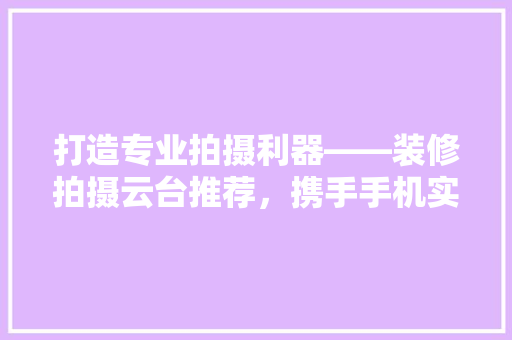 打造专业拍摄利器——装修拍摄云台推荐，携手手机实现最佳视觉效果