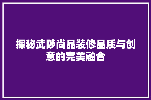 探秘武陟尚品装修品质与创意的完美融合