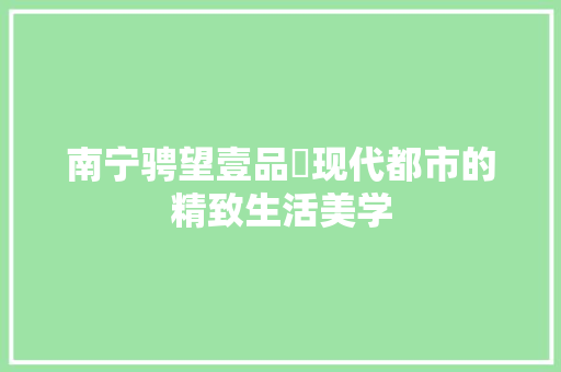 南宁骋望壹品峯现代都市的精致生活美学