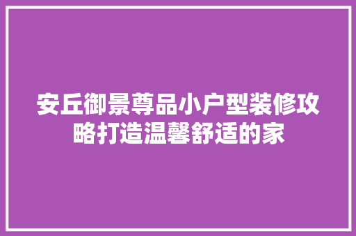 安丘御景尊品小户型装修攻略打造温馨舒适的家