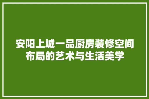 安阳上城一品厨房装修空间布局的艺术与生活美学
