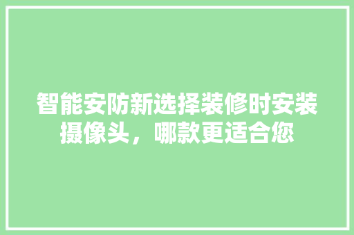 智能安防新选择装修时安装摄像头，哪款更适合您