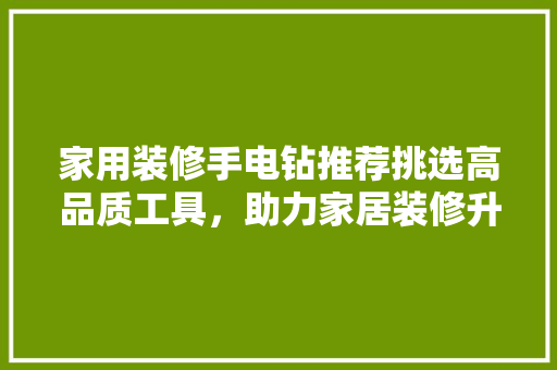 家用装修手电钻推荐挑选高品质工具，助力家居装修升级