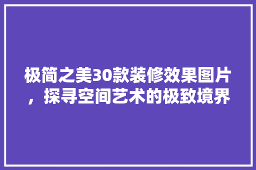 极简之美30款装修效果图片，探寻空间艺术的极致境界