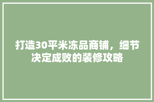 打造30平米冻品商铺，细节决定成败的装修攻略