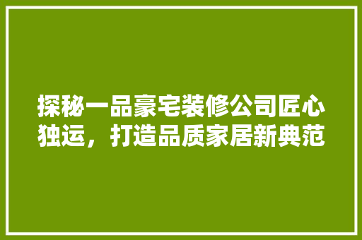 探秘一品豪宅装修公司匠心独运，打造品质家居新典范