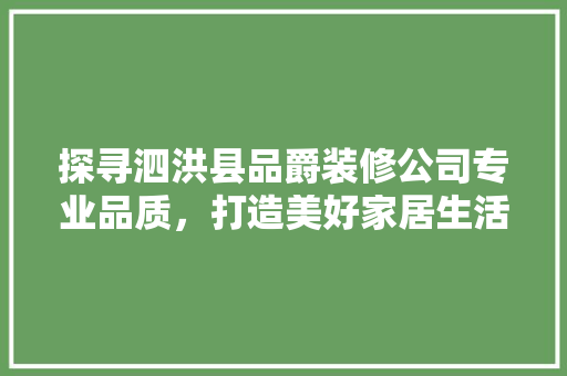 探寻泗洪县品爵装修公司专业品质，打造美好家居生活