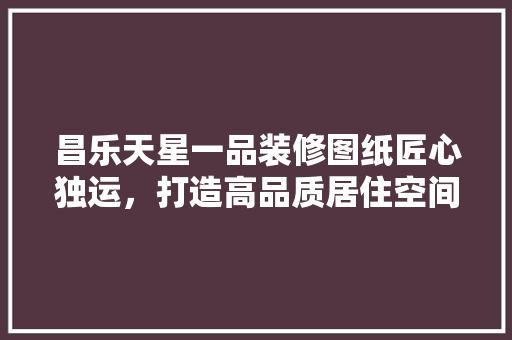 昌乐天星一品装修图纸匠心独运，打造高品质居住空间