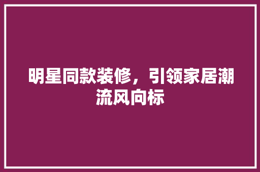 明星同款装修，引领家居潮流风向标