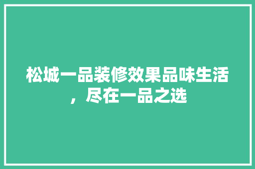 松城一品装修效果品味生活，尽在一品之选
