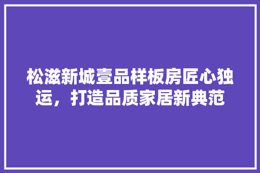 松滋新城壹品样板房匠心独运，打造品质家居新典范