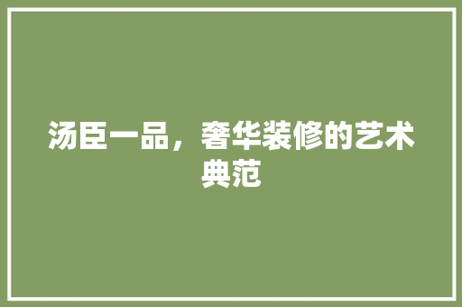 汤臣一品，奢华装修的艺术典范