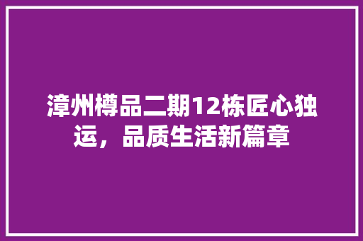 漳州樽品二期12栋匠心独运，品质生活新篇章