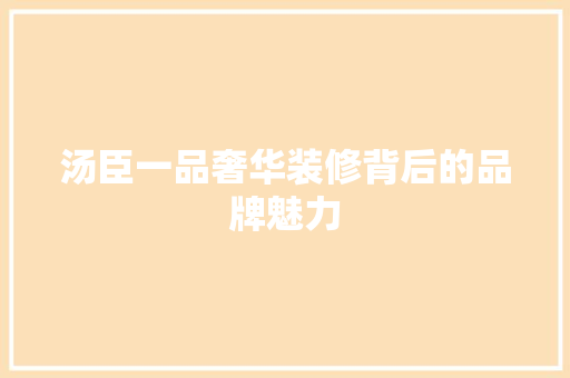 汤臣一品奢华装修背后的品牌魅力