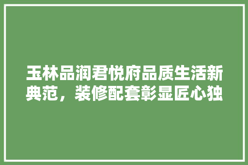 玉林品润君悦府品质生活新典范，装修配套彰显匠心独运