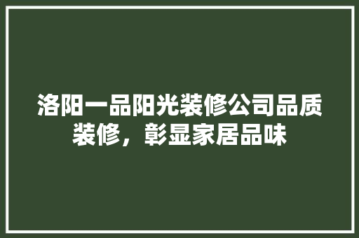 洛阳一品阳光装修公司品质装修，彰显家居品味