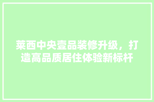 莱西中央壹品装修升级，打造高品质居住体验新标杆