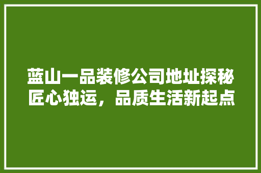 蓝山一品装修公司地址探秘匠心独运，品质生活新起点