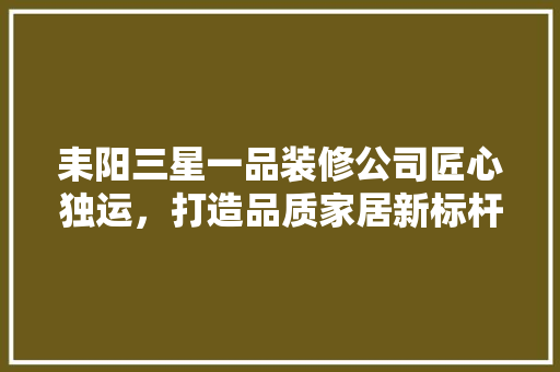 耒阳三星一品装修公司匠心独运，打造品质家居新标杆