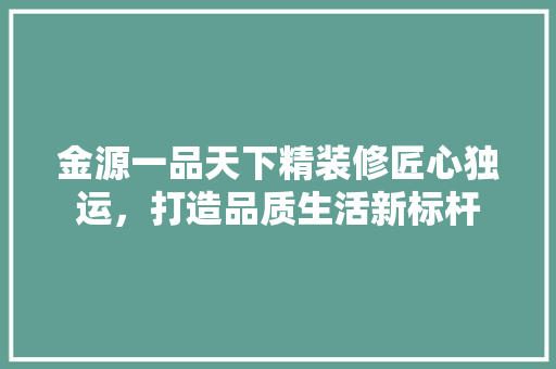 金源一品天下精装修匠心独运，打造品质生活新标杆