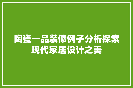陶瓷一品装修例子分析探索现代家居设计之美