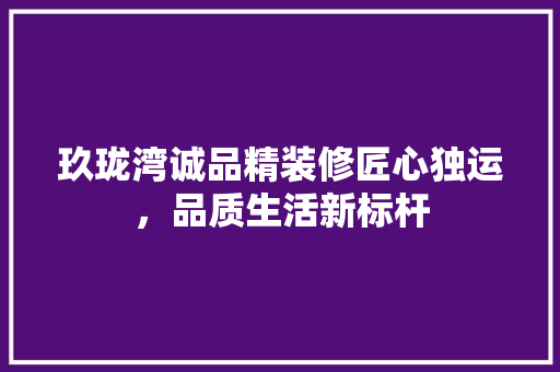 玖珑湾诚品精装修匠心独运，品质生活新标杆