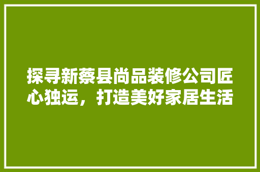 探寻新蔡县尚品装修公司匠心独运，打造美好家居生活