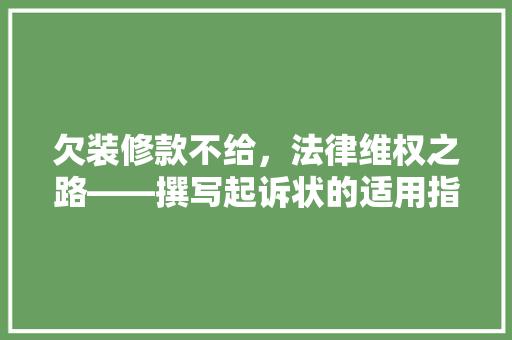 欠装修款不给，法律维权之路——撰写起诉状的适用指南