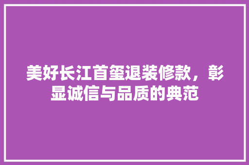美好长江首玺退装修款，彰显诚信与品质的典范