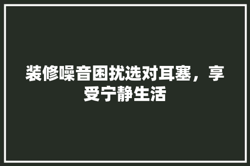 装修噪音困扰选对耳塞，享受宁静生活