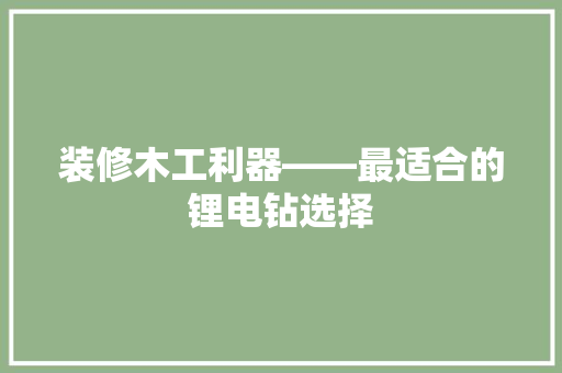 装修木工利器——最适合的锂电钻选择