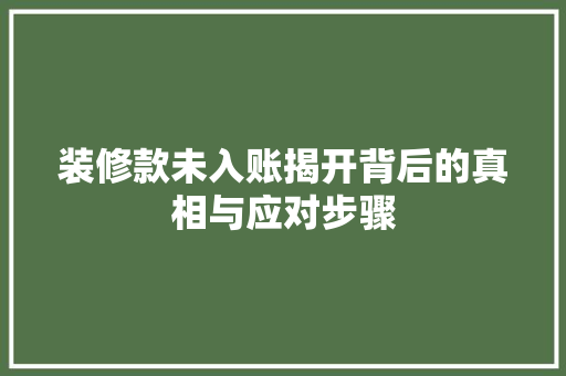 装修款未入账揭开背后的真相与应对步骤
