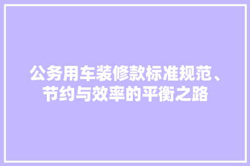 公务用车装修款标准规范、节约与效率的平衡之路