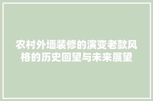 农村外墙装修的演变老款风格的历史回望与未来展望