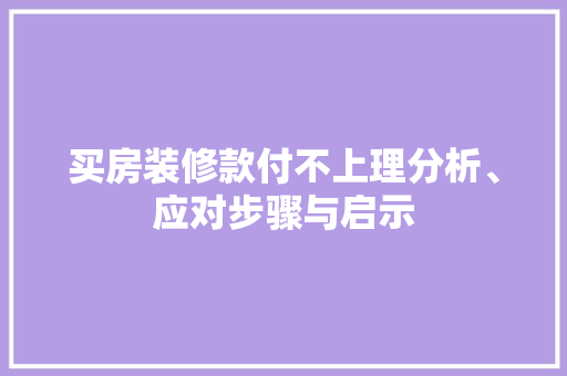 买房装修款付不上理分析、应对步骤与启示
