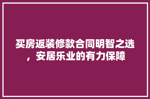 买房返装修款合同明智之选，安居乐业的有力保障