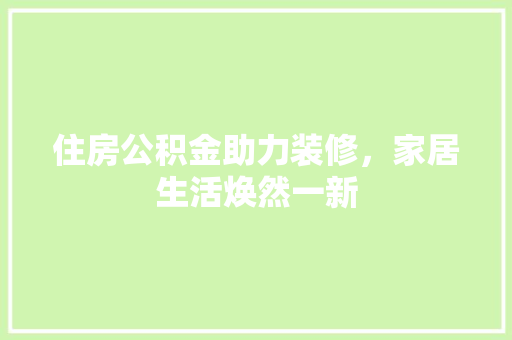 住房公积金助力装修，家居生活焕然一新