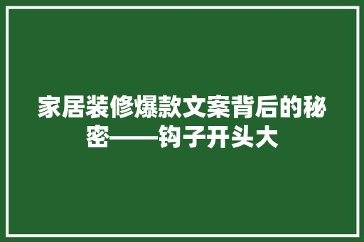 家居装修爆款文案背后的秘密——钩子开头大