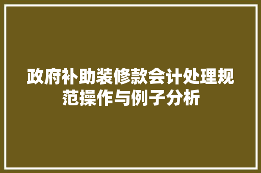 政府补助装修款会计处理规范操作与例子分析