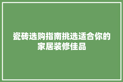 瓷砖选购指南挑选适合你的家居装修佳品